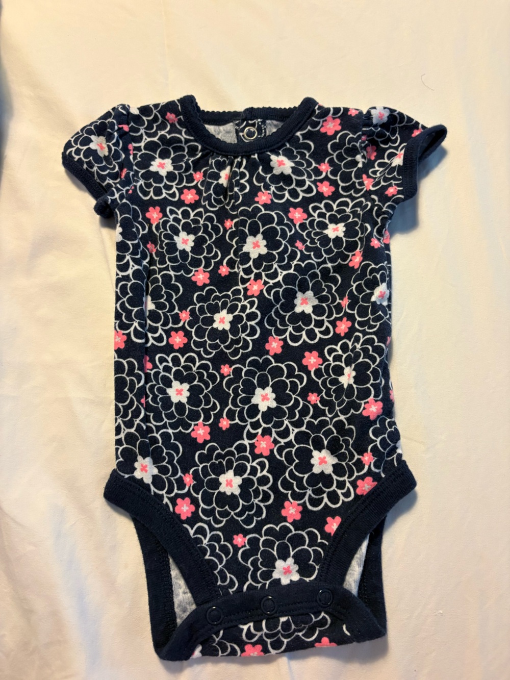 Carter's Navy Floral Romper with Pink & White Flowers 0-3M